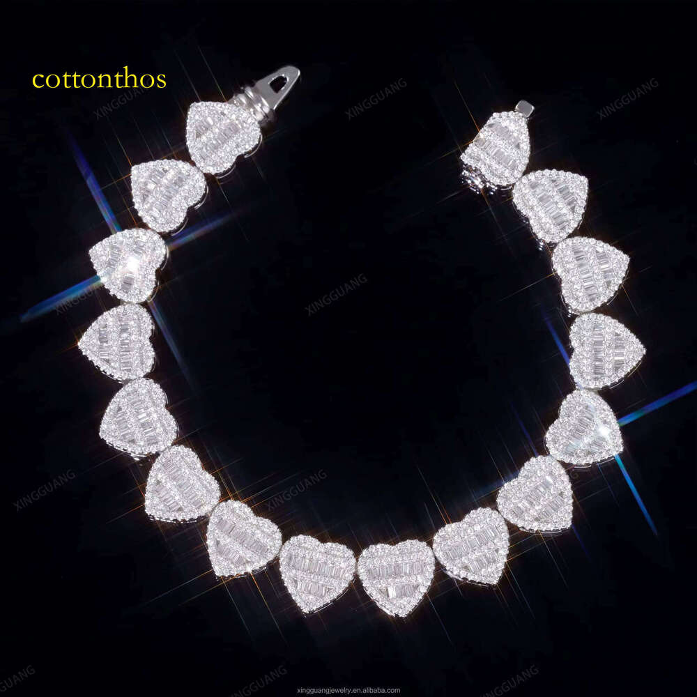 XG Pass Dia Tester Bangle Sier Plated Gold Vvs Moissanite Cuban Link Bracelets Baguttes Stone Hear Chain