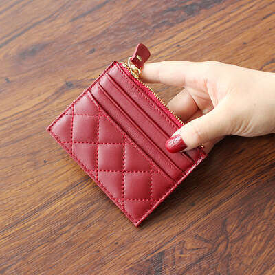 Soft Lambskin Short Wallet Small Chanel Style Quilted New Ultra-thin Genuine Leather Zipper Mini Coin Purse for Women