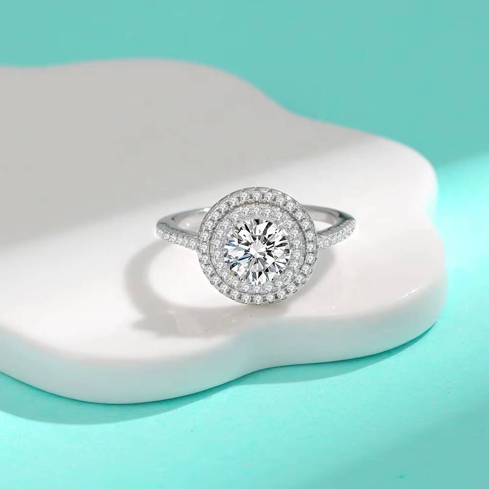 S925 Sterling Silver Fashionable Charm High-end Atmospheric Moissanite Full Diamond Round Ring