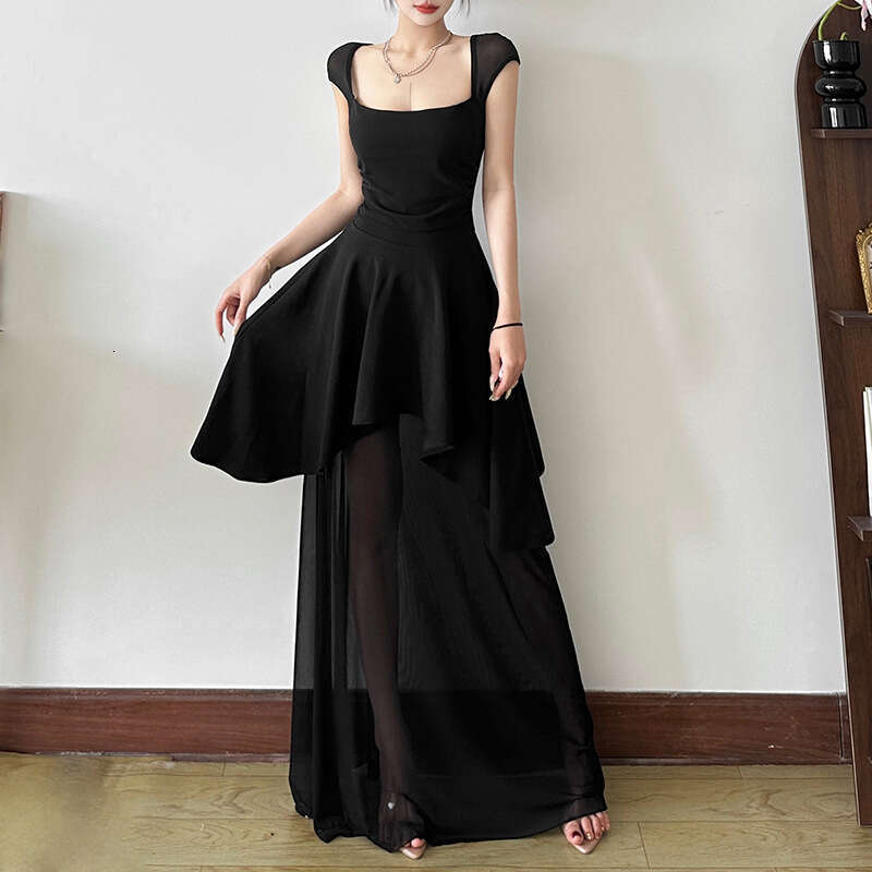 2025 Style Sexy Backless Square Neck High Waist Ruched Tie Fashion Evening Slim Fit Dress 0e6