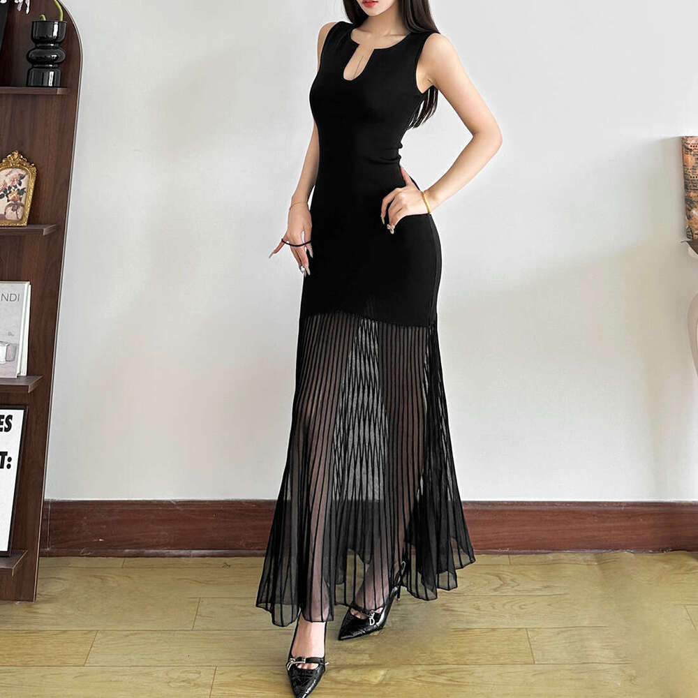 2025 Summer New Solid Color Slim Fit Pure Desire Waist-Cinching Elegant Slimming Fashionable Daily Dress for Women c89