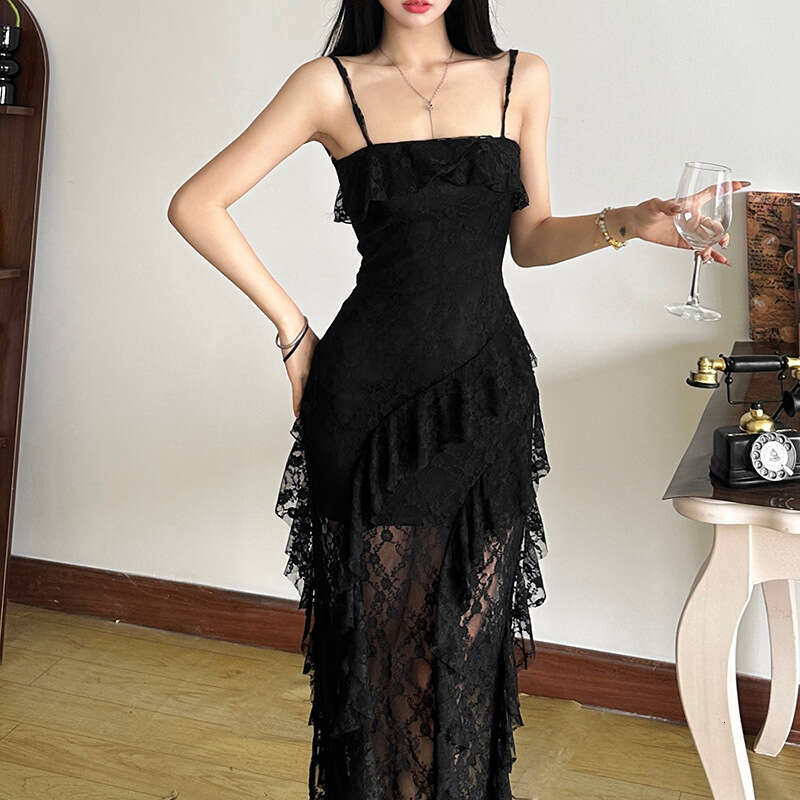 2024 Autumn Winter New Women's Solid Color Slim High Waist Fashion Strap Sleeveless Backless Dress 49a