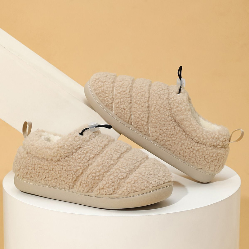 New Autumn Winter Slippers Couple Indoor Home Use with Heel Cover, Fleece Lined, Warm Elastic Strap Maternity Cotton Shoes