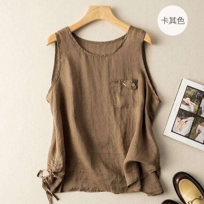 SXZY 2025 Summer Thin Cotton Linen Vest for Women Loose Fit Outer Wear Camisole Inner Layer Small Shirt Base Top Design Sense Women's Clothing