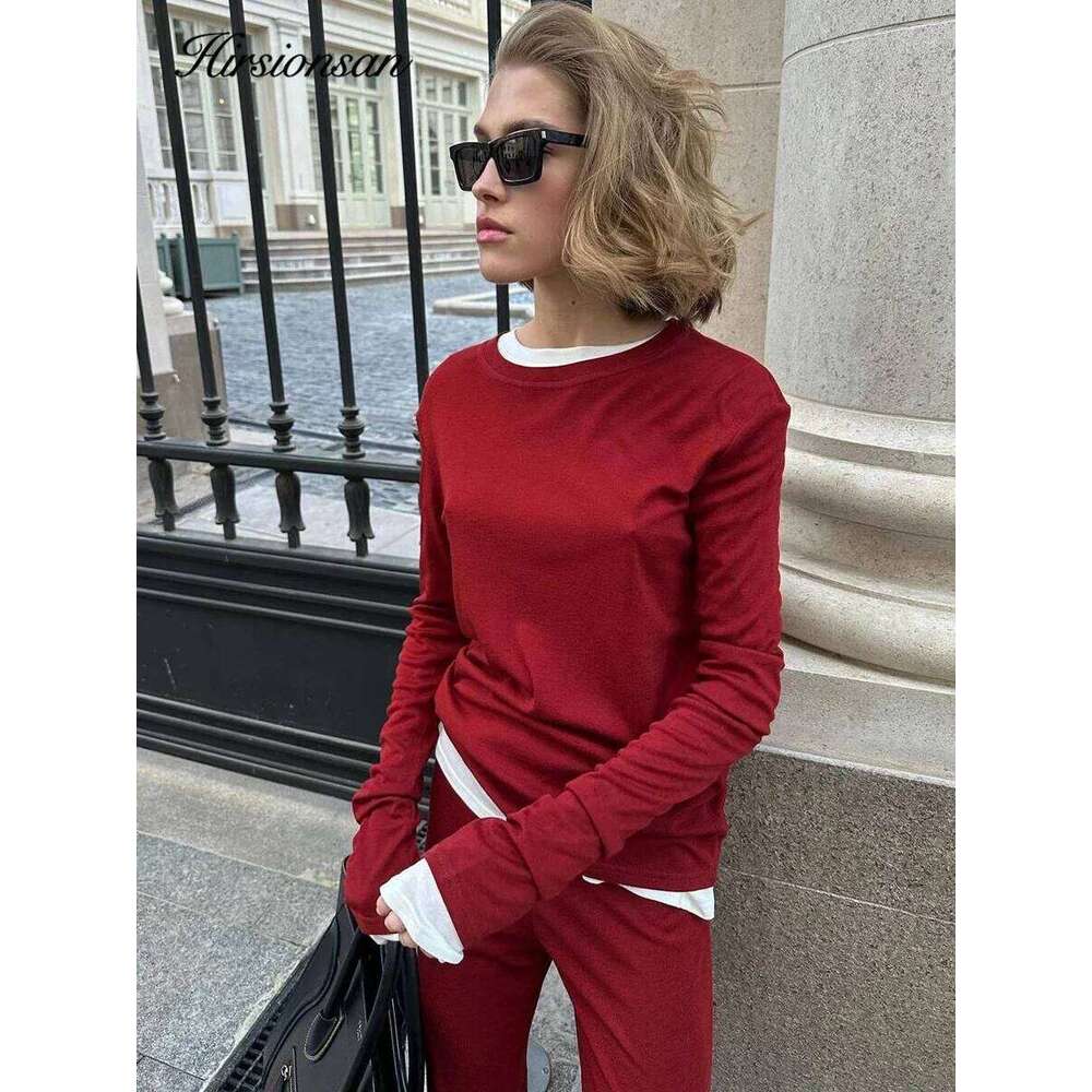 Designer Clothing 2025 Hirsionsan Modal Soft Loose Sets Women 2025 Casual Two Pieces Long Sleeve T Shirts And High Waist Dresses Outfits Tracksuit