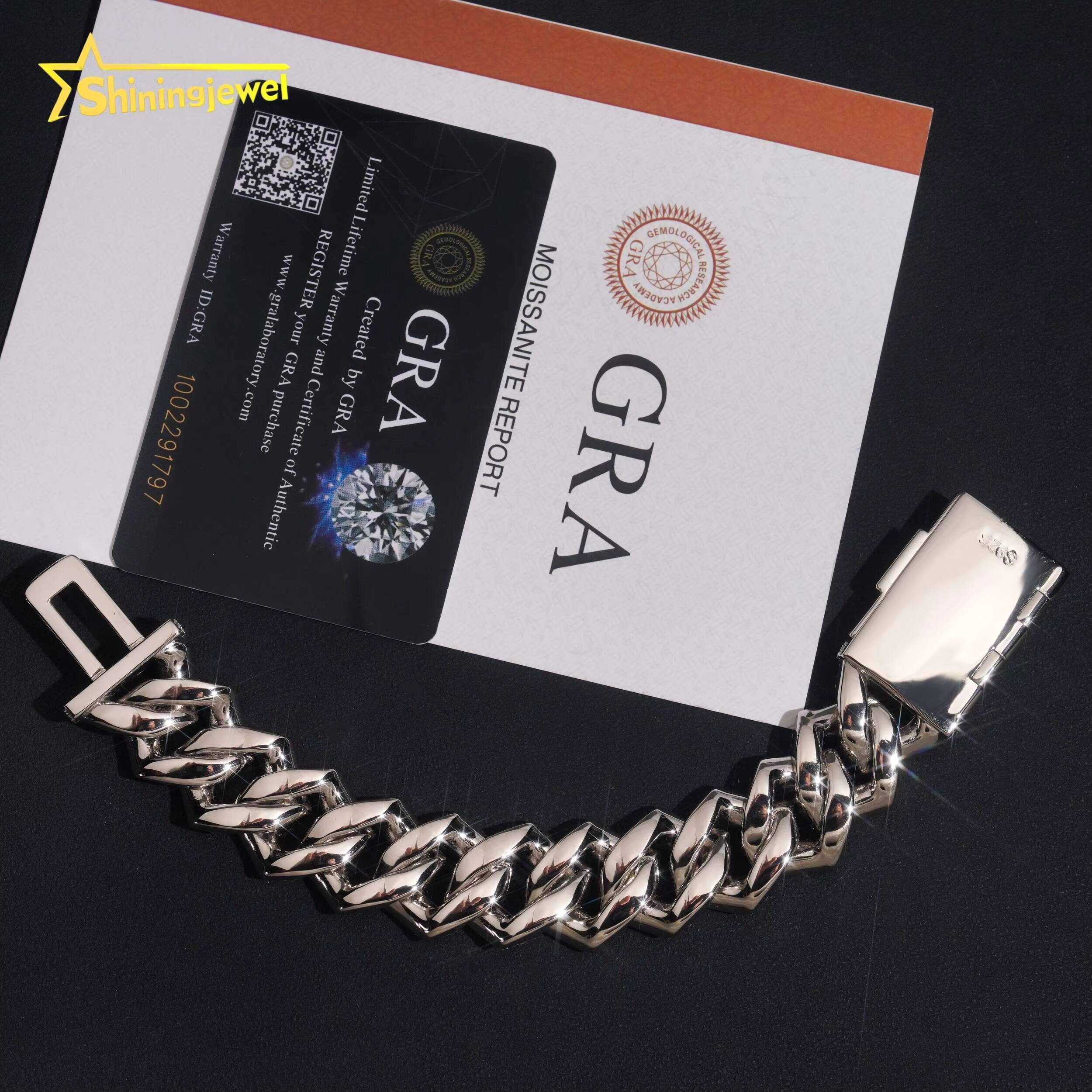 20MM Mens Hip Hop Cuban Bracelet Sterling Silver 925 Gold Plated VVS GRA Moissanite Pass Diamond Test Cuban Link Chain