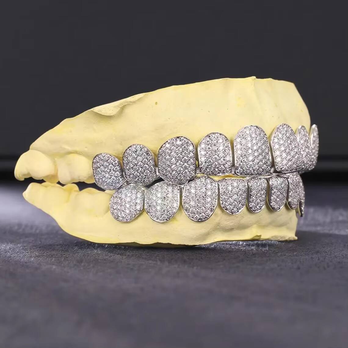Custom Silver Grillz Full Set Iced Out Moissanite Teeth Caps - 925 Sterling Silver Personalized Hip Hop Grillz Jewelry