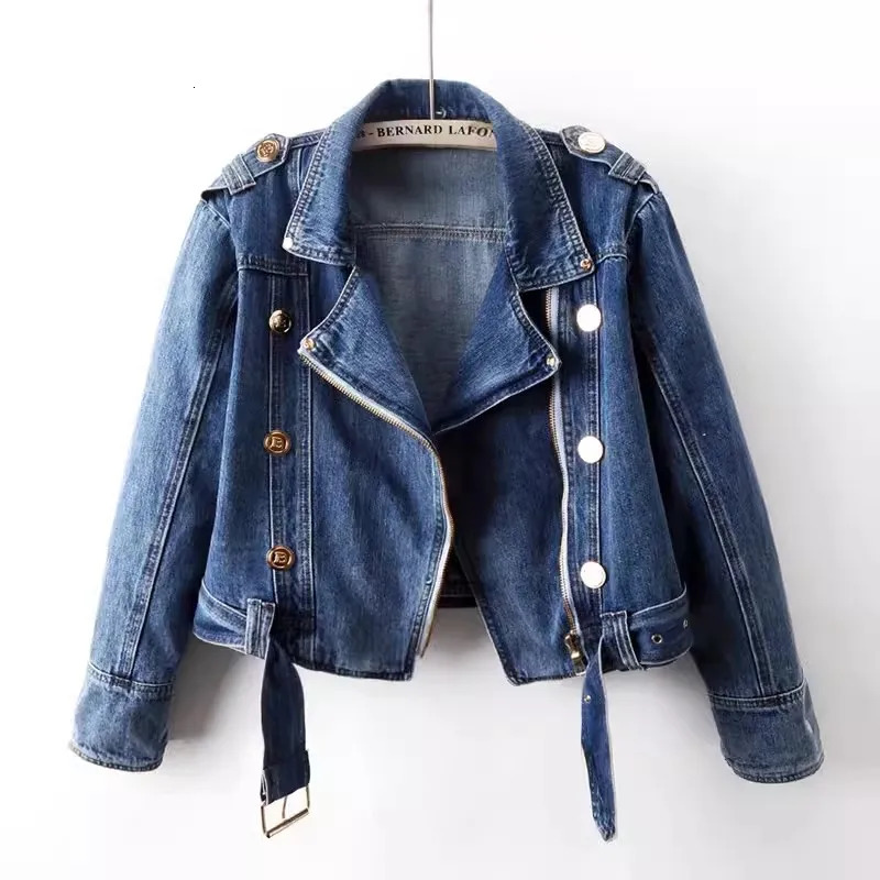 Spring Autumn High Waist Zipper Long Sleeve Denim Coat Womens Casual Short Loose Jean Top Motorcycle Jackets Female 250725