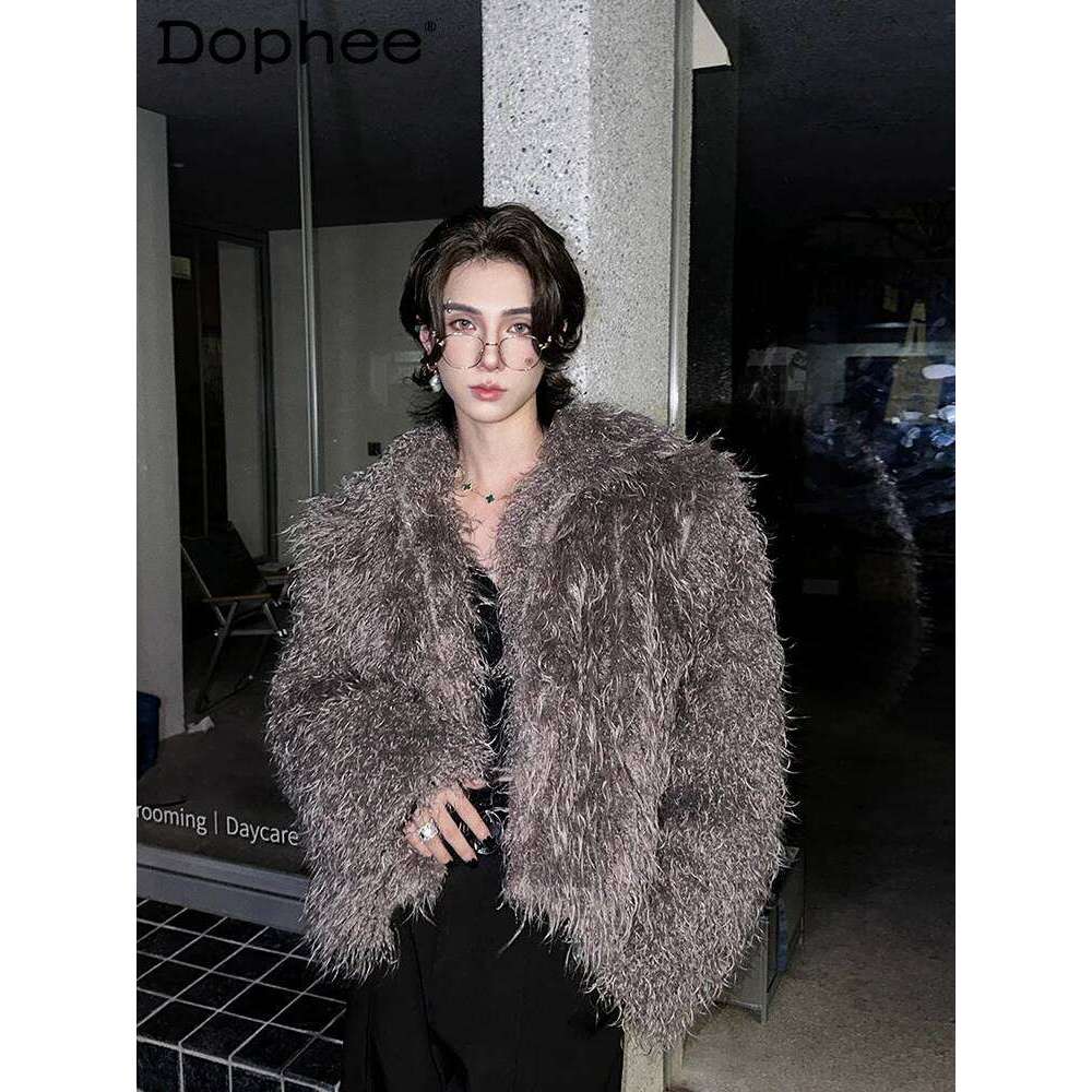 Trendy Faux Mink Jackets Men's 2025 Autumn Winter New Male Chic Loose Fashion Coat Long Sleeve Solid Color Fur Coats