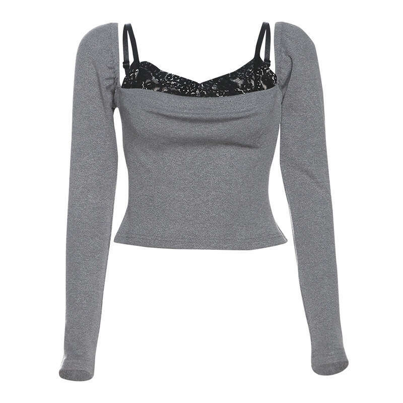 Women's Clothing 2024 Autumn Winter New Fashion Sexy Long Sleeve Square Neck Slim Fit T-Shirt 0d6
