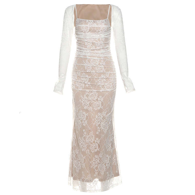 Women's 2024 Autumn Winter New Fashionable Sexy Elegant Mermaid Court Square Neck Lace Fashion Dress bff