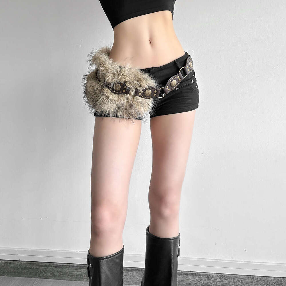 2025 Summer New Style Furry Patchwork Personality Loose Versatile Fashion Trend Waist Decoration for Women f59
