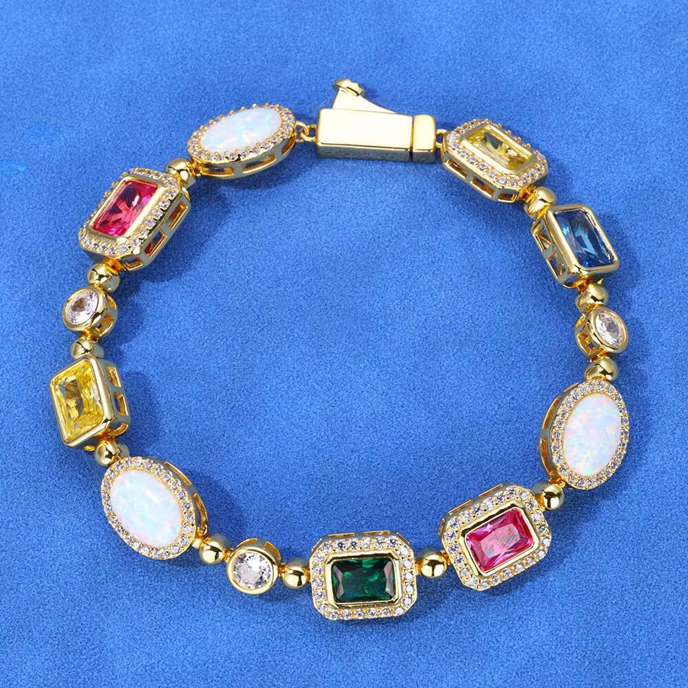 Trendy Men S925 Silver Moissanite Color Gemstone Bracelet Hip Hop Style Jewelry for Women
