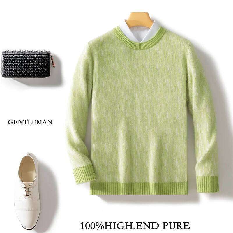 100% Merino Wool Thickened Knitted Sweater Men's O-Neck Pullover Cashmere Sweatshirt Color Collision Tops Autumn Winter