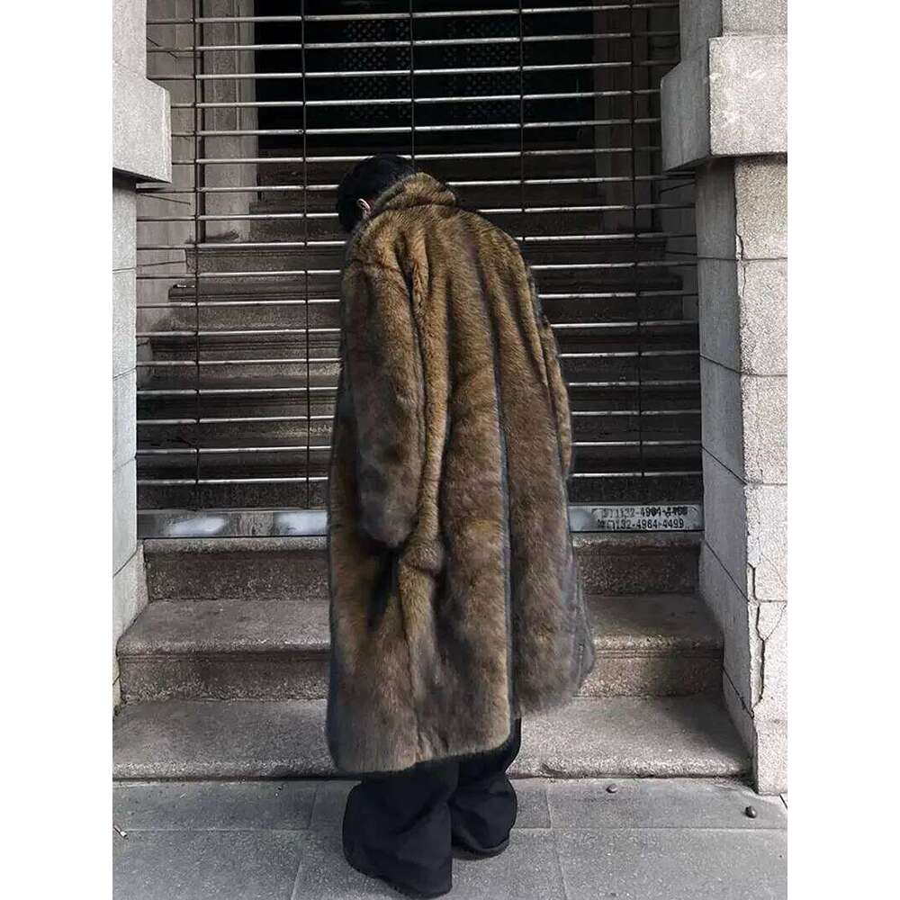 2025 Winter New Original Imitation Fox Hair High-End Fashion Faux Men's Clothing Fur Thickened Warm Long Sleeve Coats