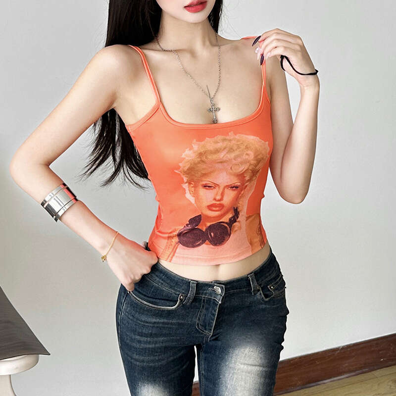 2025 Summer Hot Girl Design Sleeveless Sexy Slim Fit Versatile Printed Top for Women ef1