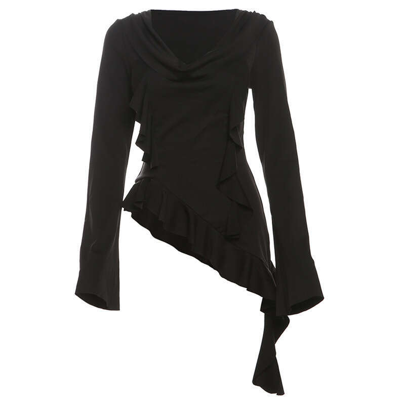 INS2024 Autumn New Women's Solid Color Slim Street Fashion Square Neck Long Sleeve Top eb7