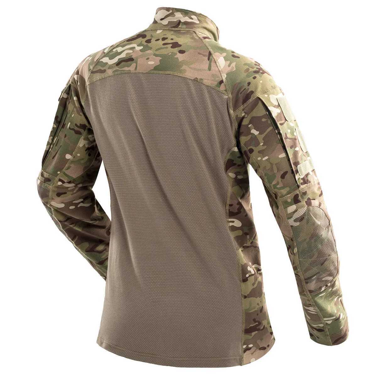 Mens Camouflage Hunting Combat T Shirt Stretch Cotton 1/4 Zipper Uniform Shirts Long Sleeve Camo Shirt Y250724