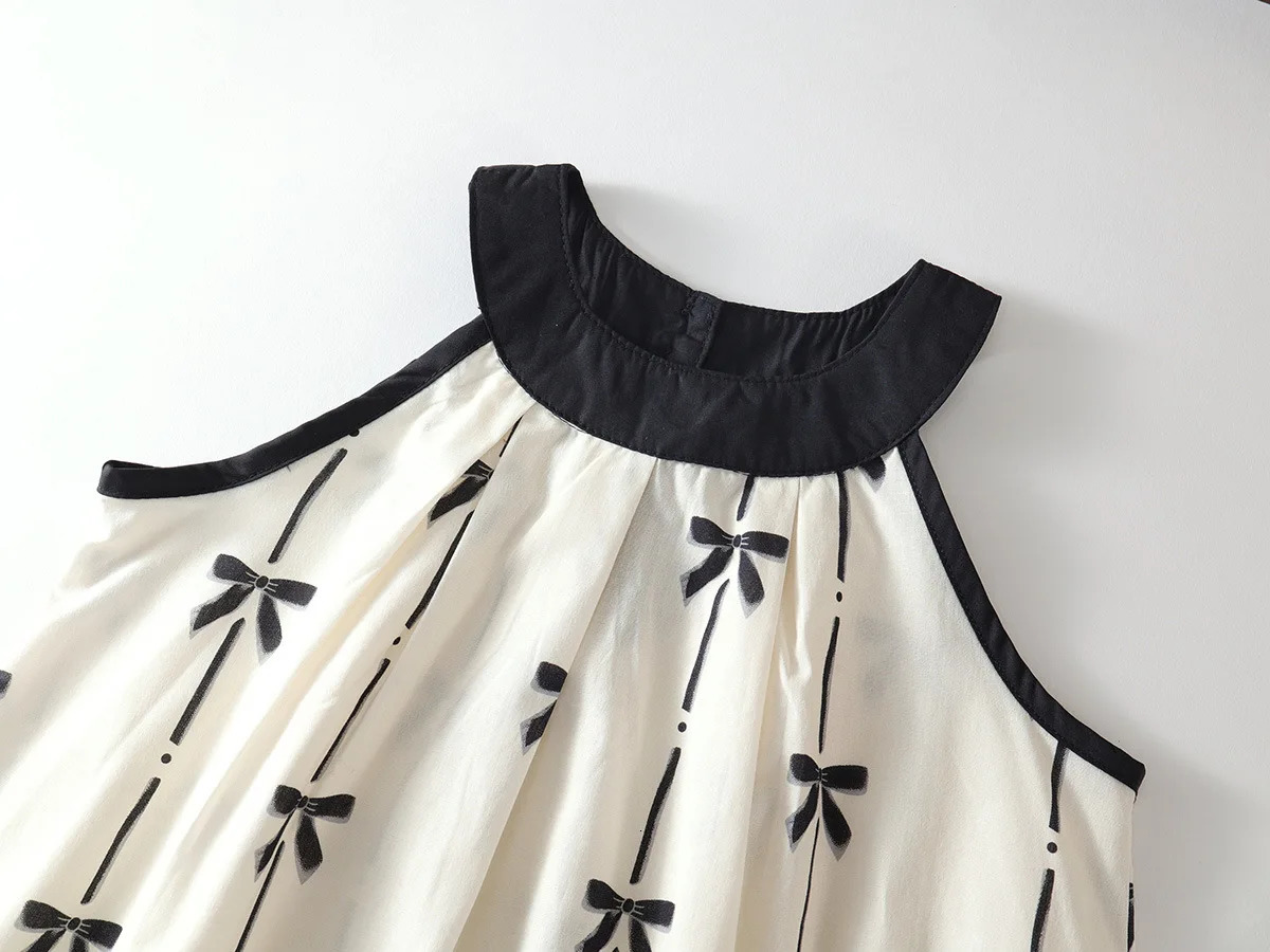 Summer Girls Pure Cotton TwoPiece Set Korean Style Bowknot Sleeveless Halter Top WideLeg Loose Pants 250725