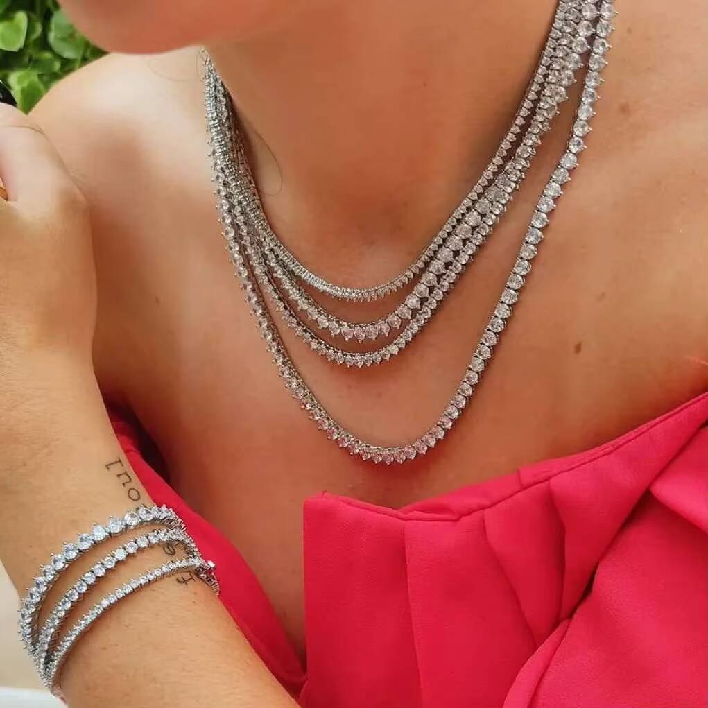 Luxury Silver Gold Plated Iced Out Bling Women Fashion Jewelry 3mm 3 Prong 5A Cz Tennis Chain Choker Necklace