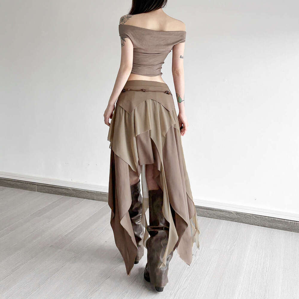 2025 Summer New Hot Girl Style Slit Irregular Elegant High Waist Slim Fit Versatile Midi Skirt for Women cd1