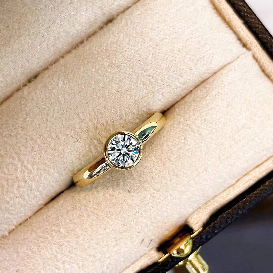 Classic Solitaire Engagement Ring for Women Cut Moissanite S925 Sterling Silver 18K Gold Plated Bezel Setting Romantic Style