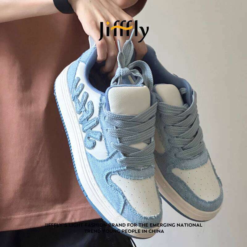 Jifffly Designer Denim Bread for Men Spring New Height-Increasing Sneakers Couple Style Casual Trendy Shoes