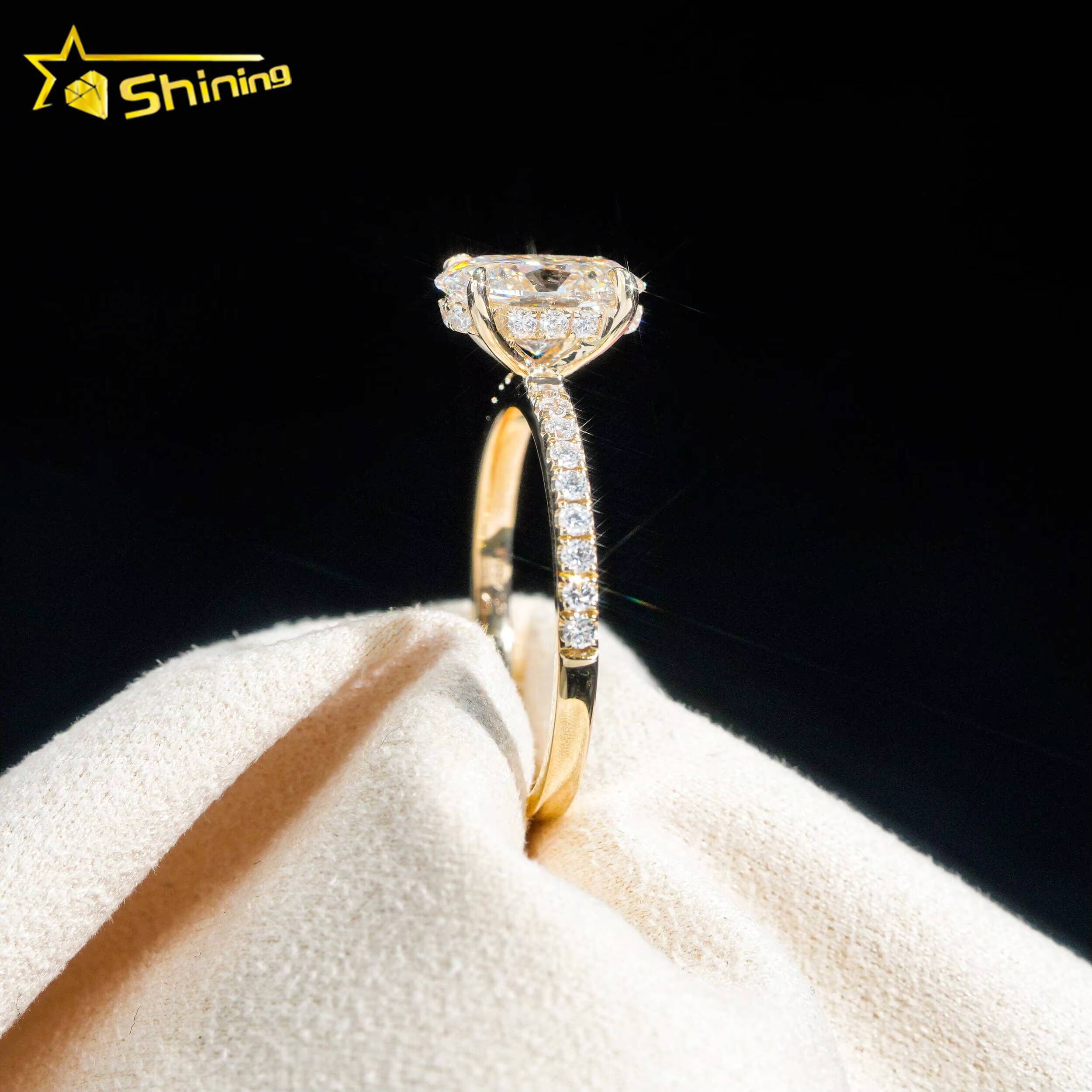 Oval Cut Hidden Halo Half Iced Band 2ct VVS2 Lab Grown Diamond CVD Engagement Ring 14K Solid Gold Wedding Rings