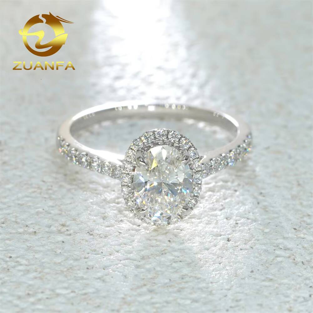 Zuanfa Luxury Women Wedding Jewelry Hola Ring Band for Engagement 14K White Gold Lab Grown HPHT CVD Diamond Ring