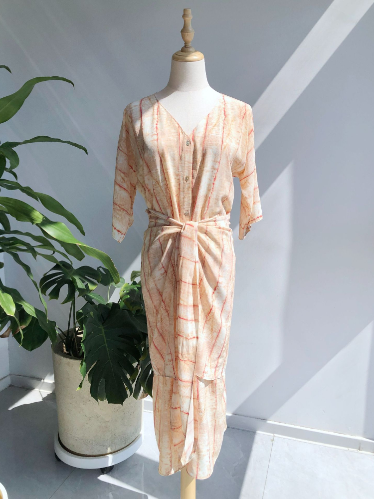 OC 469M80 New SPD Women's Casual Dresses European and American Niche Luxury Dress V-neck Dyed Silk Star River Printing