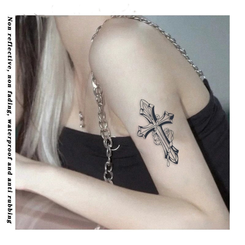 Chain cross print juice tattoo sticker European and American high-end feeling arm washable blue tattoo