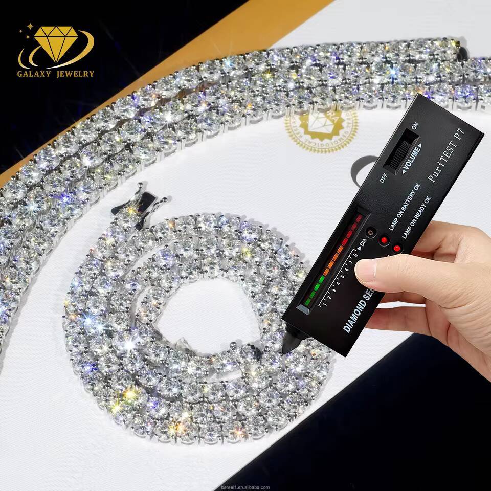 Luxury Gold 2mm Moissanite Tennis Chain 925 Sterling Silver Vvs Moissanite Chain Diamond Tennis Bracelet Necklace