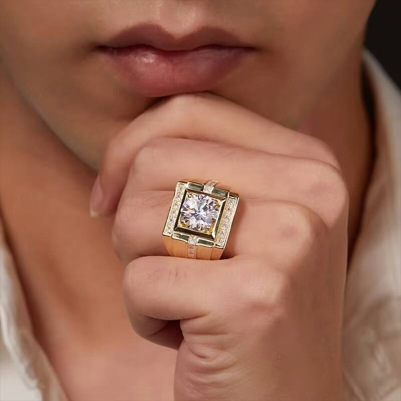 Mens Moissanite Ring 925 Silver Plated with White Golden Finish No Fade High Quality Gemstone Jewelry