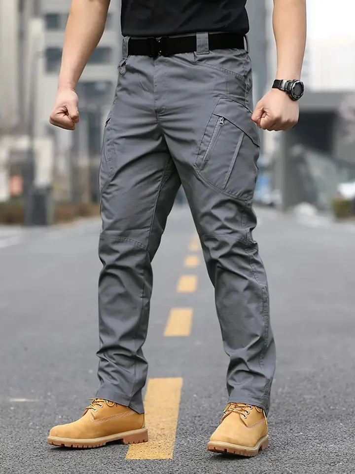 Mens multifunctional pocket tactical pants wearresistant Cargo Pants water repellent suitable for hiking and outdoor work 250717