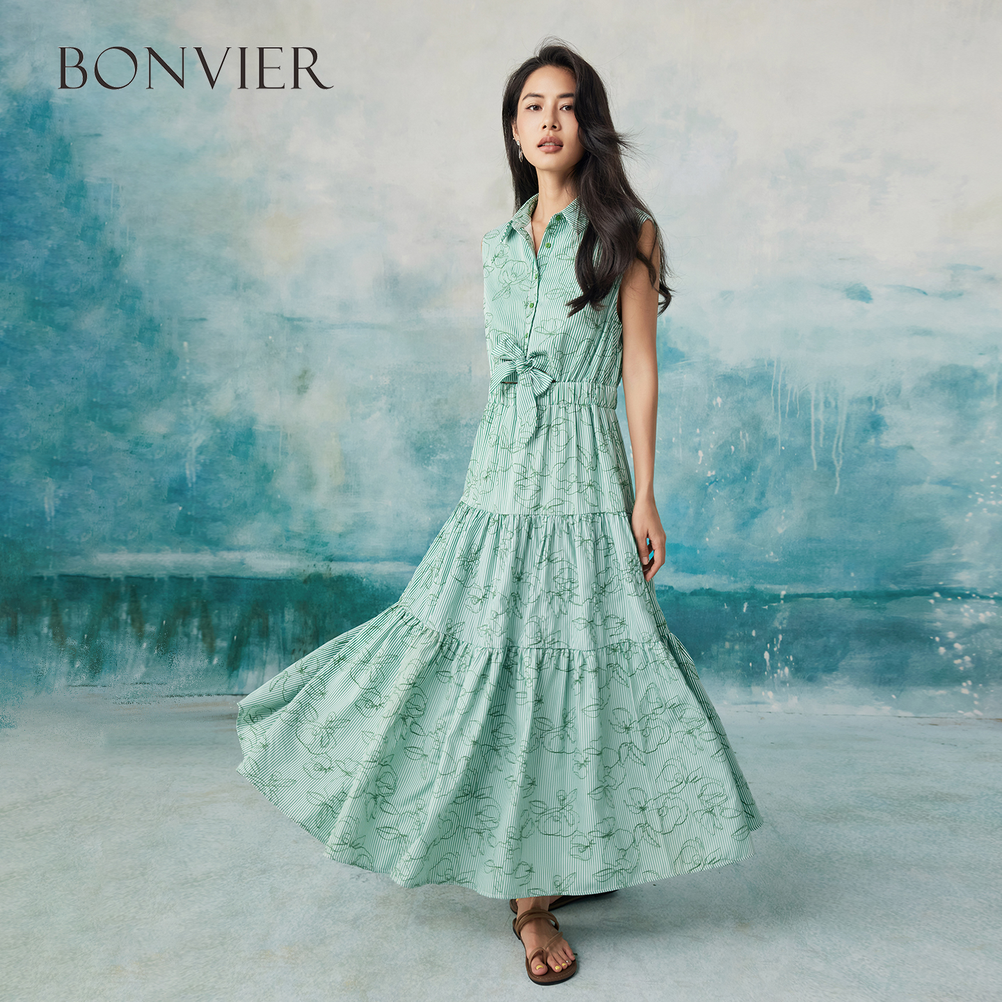 2025 Summer Fashion Bow Embroidery Cake Skirt Elegant Temperament High Waist Shirt Skirt Green A-line Long Skirt 6116799