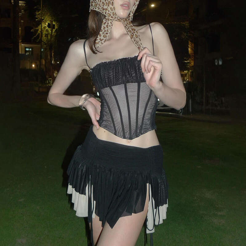 2025 Women's Summer New Sexy Strapless High-Waisted Short Skirt Set for Women 5e1
