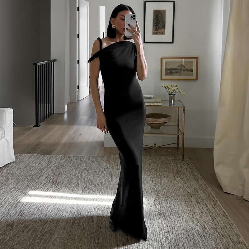 Yds122 Women's Summer New Kylie Same Style One-Shoulder Sexy Bodycon Asymmetric Long Dress B5