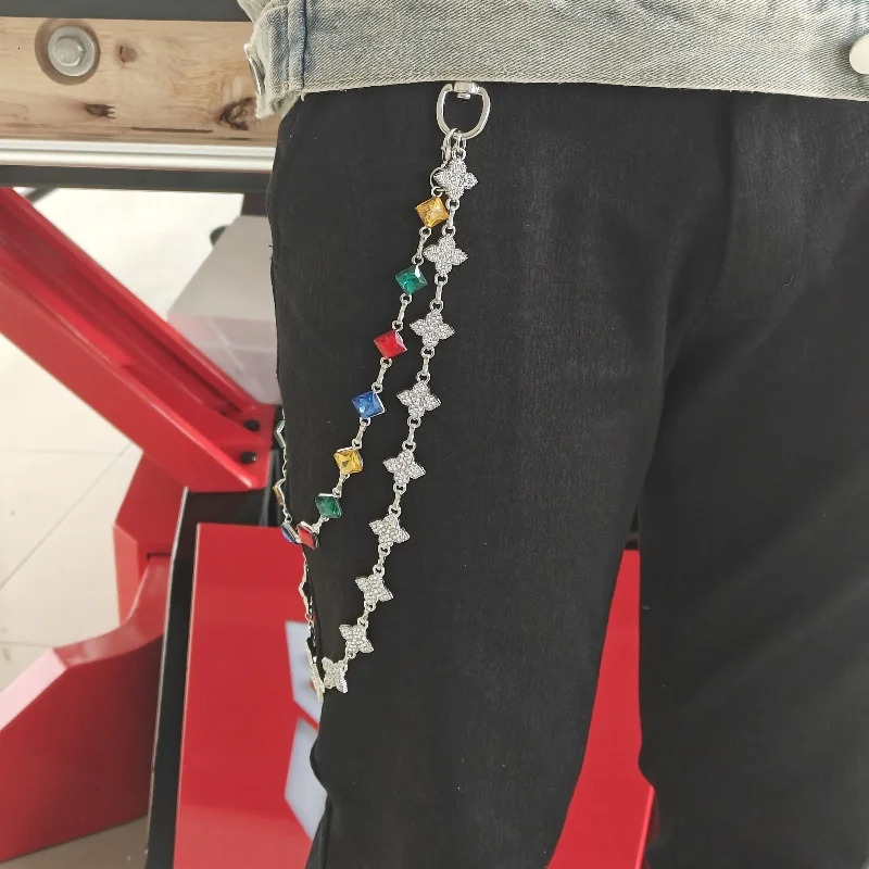 Original Silvery Flower Shape Rhinestone Hip Hop Pants Chain Fashionable Men And Women Ones Waist Accessories Gift 250722