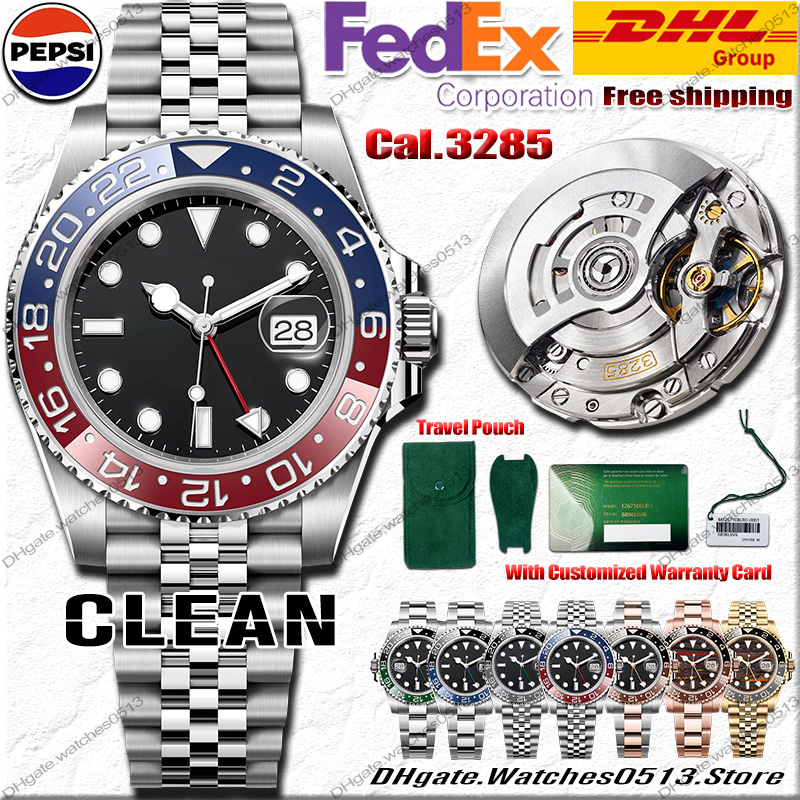 Clean Factory Men Designer Watches 40MM 3285 Movement Pepsi 904L Stainless Steel Ceramic Bezel Sapphire Luminous Waterproof Travel Pouch / NFC Card