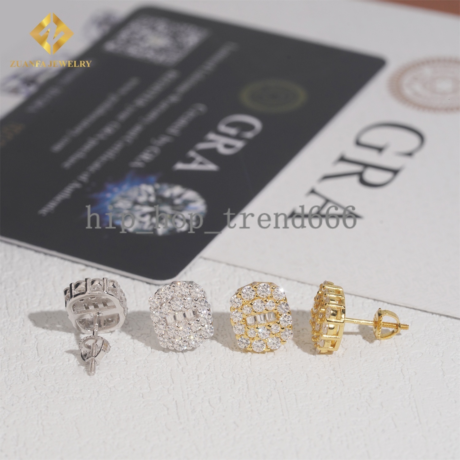 Ready to Ship 18K Gold Plated 925 Silver Ear Studs Iced Out Baguette Diamond Women Jewelry Hip Hop VVS Moissanite Stud Earrings