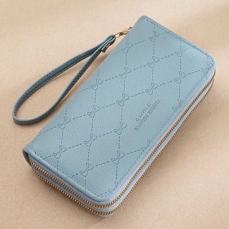 New Womens Long Wallet Korean Double Zipper Clutch Bag Large Capacity Bow Coin Pouch Card Holder Simple Female Purse for Ladies Z250725