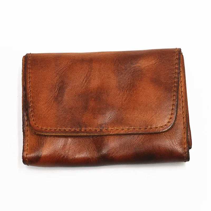 Genuine Leather Wallet for Men Women Vintage Handmade Short Small Mens Wallets Card Holder Original Leather Coin Purse Z250725