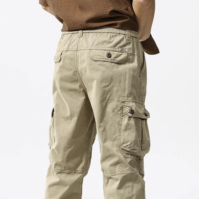 HIQOR Mens Baggy Cotton Cargo Pants Man Work Overalls Y2k Loose Trousers For Men Overszied Outdoor Casual 250725