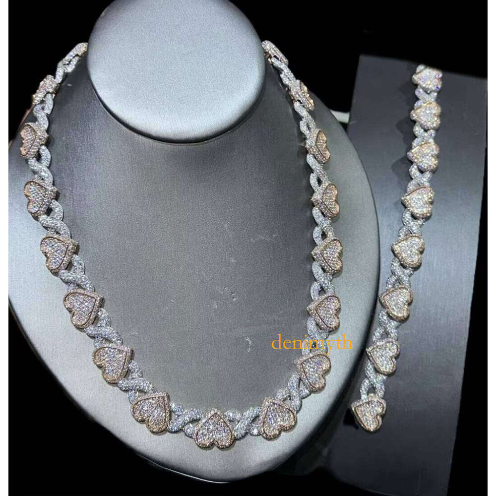 Custom Hip Hop Jewelry Necklace Heart Shape S Sterling VVS Moissanite Dia Cuban Link Chain