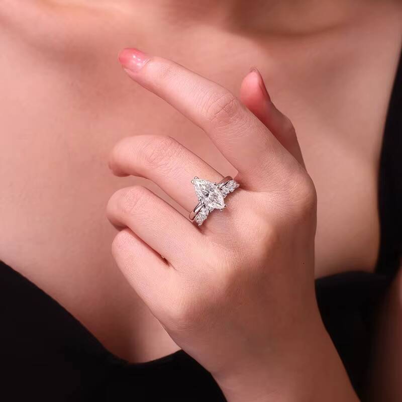 De 925 Silver 7*14mm Marquise Cut Moissanite Ring Moissanite Women Ring Moissanite Rings for Women with Certificate