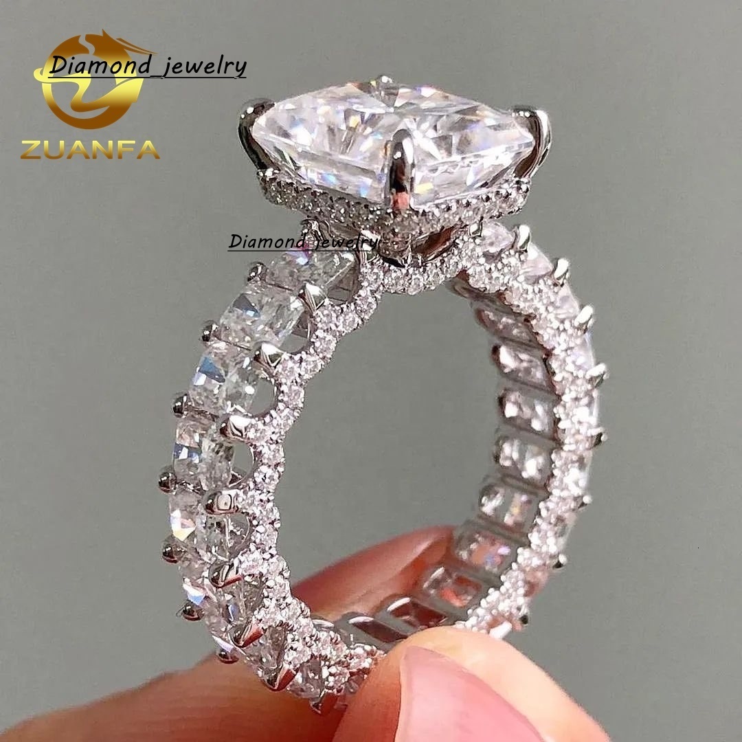 Luxury Fine Jewelry Super White Wedding Engagement Band GRA VVS Baguette Diamond Full Band Iced Out Moissanite Ring