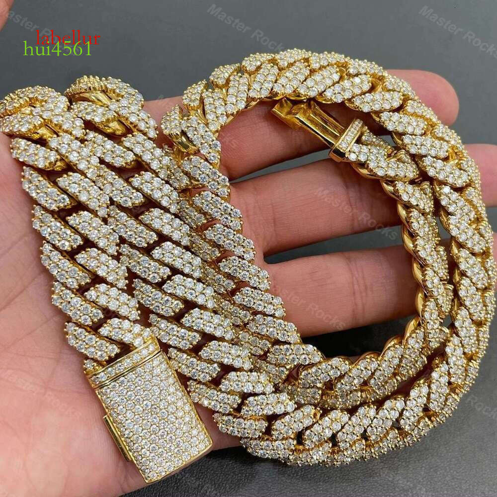 By testing Moissanite 17mm 2-line sier Cuban chain jewelry necklace for women