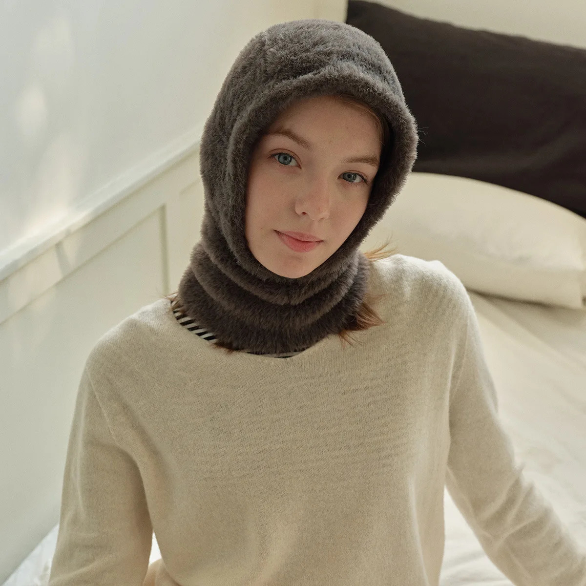 Faux Mink Fur Winter Balaclava Hat Beanie for Women 250724