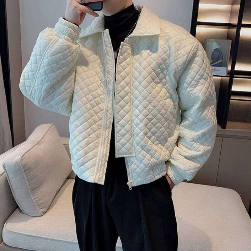 Dia Cotton Jacket Men's Autumn Winter Loose Jackets Solid Color Long Sleeves Turndown Collar Zipper Tops Casual Coat Parkas