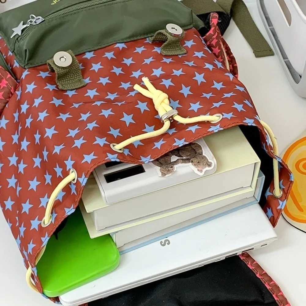 Carto Large Capacity Lucky Star Backpack Korean Style Multi-pocket Drawstring Schoolbag Nylon Y2K Hiking Camping Bag Students Y250724